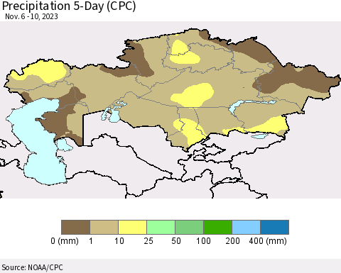 Kazakhstan Precipitation 5-Day (CPC) Thematic Map For 11/6/2023 - 11/10/2023