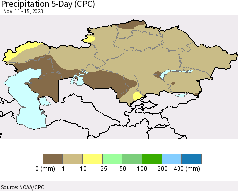 Kazakhstan Precipitation 5-Day (CPC) Thematic Map For 11/11/2023 - 11/15/2023