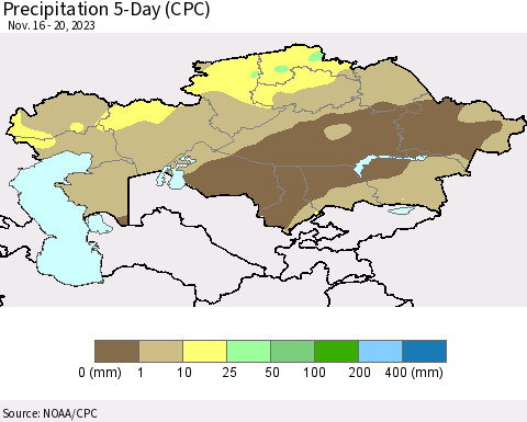 Kazakhstan Precipitation 5-Day (CPC) Thematic Map For 11/16/2023 - 11/20/2023