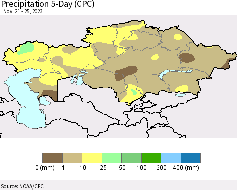 Kazakhstan Precipitation 5-Day (CPC) Thematic Map For 11/21/2023 - 11/25/2023
