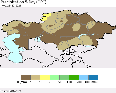 Kazakhstan Precipitation 5-Day (CPC) Thematic Map For 11/26/2023 - 11/30/2023