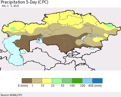 Kazakhstan Precipitation 5-Day (CPC) Thematic Map For 12/1/2023 - 12/5/2023