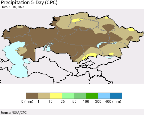 Kazakhstan Precipitation 5-Day (CPC) Thematic Map For 12/6/2023 - 12/10/2023