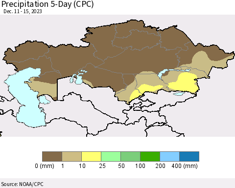 Kazakhstan Precipitation 5-Day (CPC) Thematic Map For 12/11/2023 - 12/15/2023