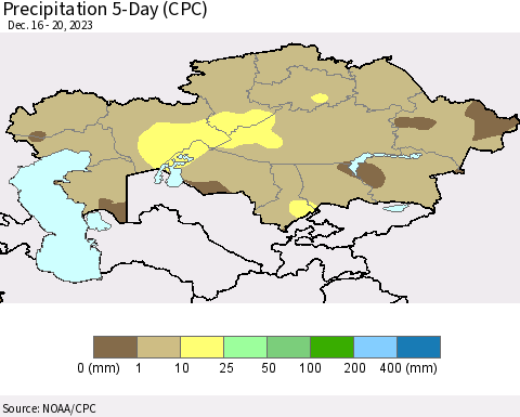 Kazakhstan Precipitation 5-Day (CPC) Thematic Map For 12/16/2023 - 12/20/2023