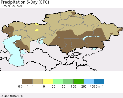 Kazakhstan Precipitation 5-Day (CPC) Thematic Map For 12/21/2023 - 12/25/2023