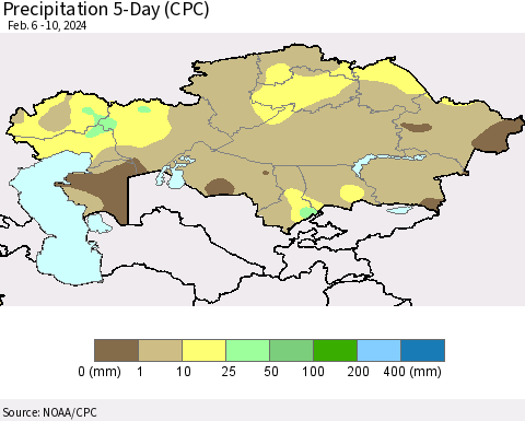 Kazakhstan Precipitation 5-Day (CPC) Thematic Map For 2/6/2024 - 2/10/2024