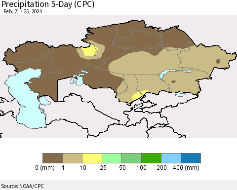 Kazakhstan Precipitation 5-Day (CPC) Thematic Map For 2/21/2024 - 2/25/2024