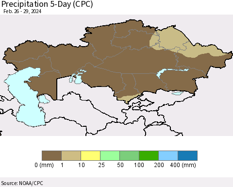Kazakhstan Precipitation 5-Day (CPC) Thematic Map For 2/26/2024 - 2/29/2024