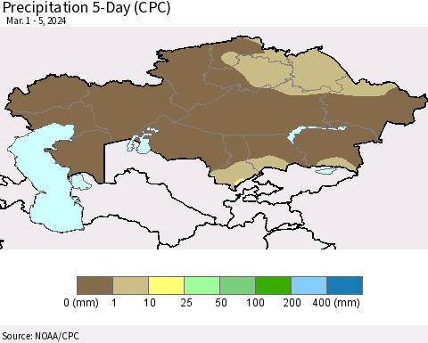 Kazakhstan Precipitation 5-Day (CPC) Thematic Map For 3/1/2024 - 3/5/2024