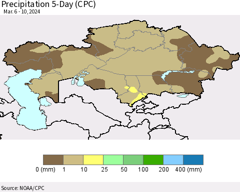 Kazakhstan Precipitation 5-Day (CPC) Thematic Map For 3/6/2024 - 3/10/2024