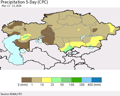 Kazakhstan Precipitation 5-Day (CPC) Thematic Map For 3/11/2024 - 3/15/2024