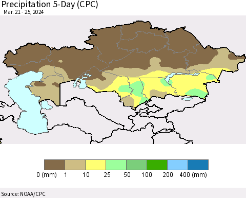 Kazakhstan Precipitation 5-Day (CPC) Thematic Map For 3/21/2024 - 3/25/2024