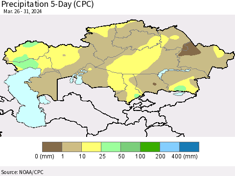 Kazakhstan Precipitation 5-Day (CPC) Thematic Map For 3/26/2024 - 3/31/2024