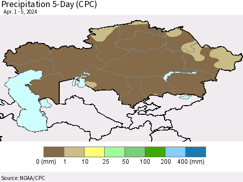 Kazakhstan Precipitation 5-Day (CPC) Thematic Map For 4/1/2024 - 4/5/2024