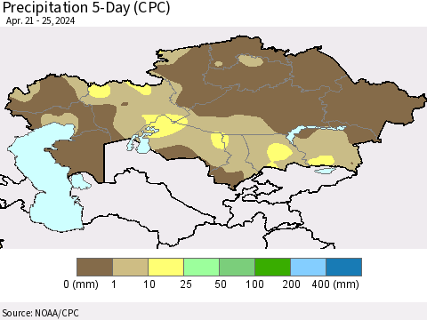 Kazakhstan Precipitation 5-Day (CPC) Thematic Map For 4/21/2024 - 4/25/2024