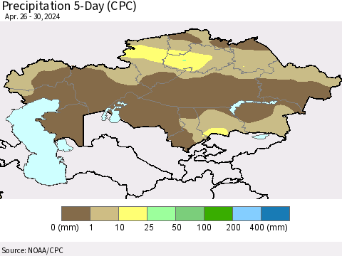 Kazakhstan Precipitation 5-Day (CPC) Thematic Map For 4/26/2024 - 4/30/2024