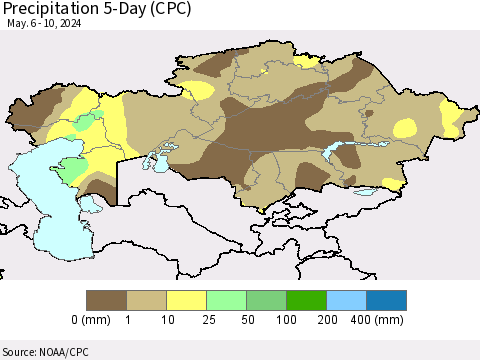 Kazakhstan Precipitation 5-Day (CPC) Thematic Map For 5/6/2024 - 5/10/2024