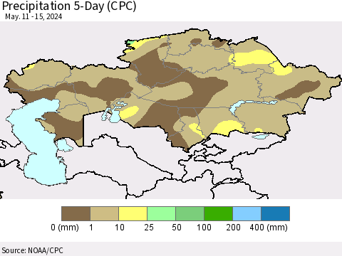 Kazakhstan Precipitation 5-Day (CPC) Thematic Map For 5/11/2024 - 5/15/2024