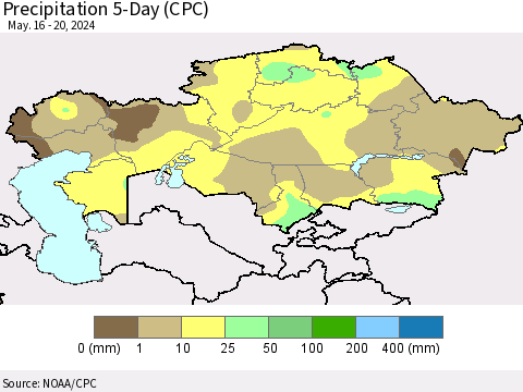 Kazakhstan Precipitation 5-Day (CPC) Thematic Map For 5/16/2024 - 5/20/2024