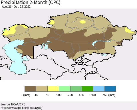 Kazakhstan Precipitation 2-Month (CPC) Thematic Map For 8/26/2022 - 10/25/2022