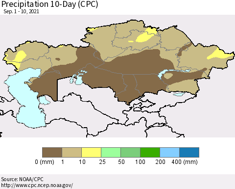 Kazakhstan Precipitation 10-Day (CPC) Thematic Map For 9/1/2021 - 9/10/2021