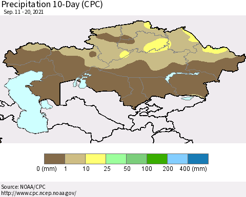 Kazakhstan Precipitation 10-Day (CPC) Thematic Map For 9/11/2021 - 9/20/2021