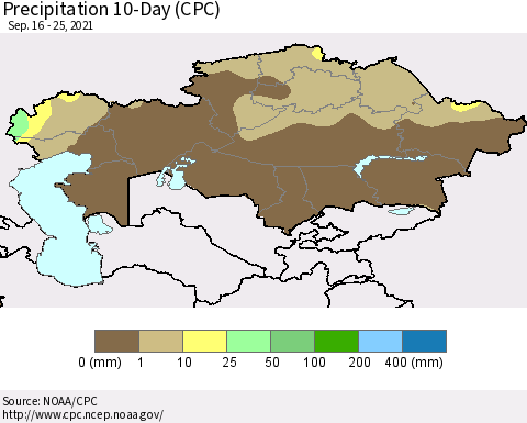 Kazakhstan Precipitation 10-Day (CPC) Thematic Map For 9/16/2021 - 9/25/2021
