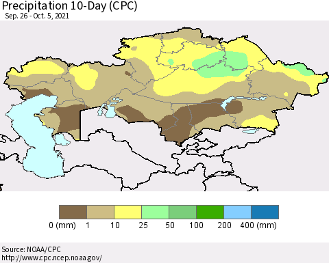 Kazakhstan Precipitation 10-Day (CPC) Thematic Map For 9/26/2021 - 10/5/2021