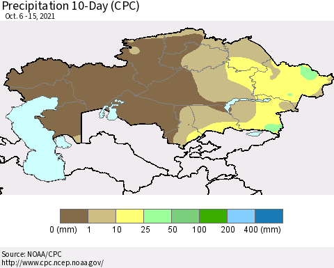 Kazakhstan Precipitation 10-Day (CPC) Thematic Map For 10/6/2021 - 10/15/2021