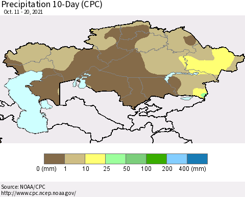 Kazakhstan Precipitation 10-Day (CPC) Thematic Map For 10/11/2021 - 10/20/2021
