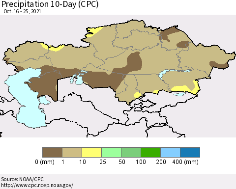 Kazakhstan Precipitation 10-Day (CPC) Thematic Map For 10/16/2021 - 10/25/2021