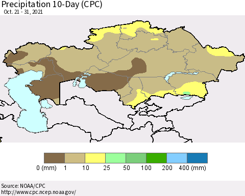 Kazakhstan Precipitation 10-Day (CPC) Thematic Map For 10/21/2021 - 10/31/2021