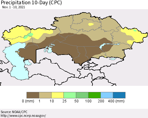 Kazakhstan Precipitation 10-Day (CPC) Thematic Map For 11/1/2021 - 11/10/2021