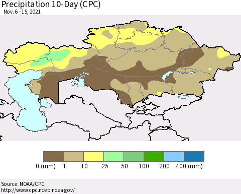 Kazakhstan Precipitation 10-Day (CPC) Thematic Map For 11/6/2021 - 11/15/2021