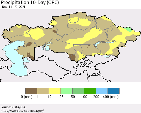 Kazakhstan Precipitation 10-Day (CPC) Thematic Map For 11/11/2021 - 11/20/2021