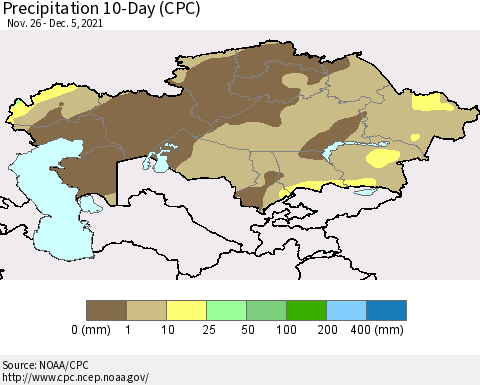 Kazakhstan Precipitation 10-Day (CPC) Thematic Map For 11/26/2021 - 12/5/2021