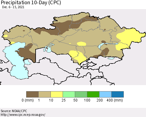 Kazakhstan Precipitation 10-Day (CPC) Thematic Map For 12/6/2021 - 12/15/2021