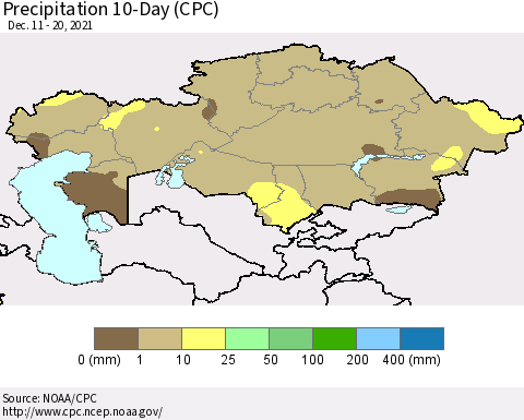 Kazakhstan Precipitation 10-Day (CPC) Thematic Map For 12/11/2021 - 12/20/2021