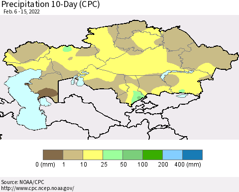 Kazakhstan Precipitation 10-Day (CPC) Thematic Map For 2/6/2022 - 2/15/2022
