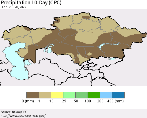 Kazakhstan Precipitation 10-Day (CPC) Thematic Map For 2/21/2022 - 2/28/2022
