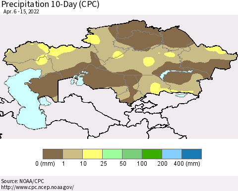 Kazakhstan Precipitation 10-Day (CPC) Thematic Map For 4/6/2022 - 4/15/2022