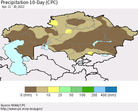 Kazakhstan Precipitation 10-Day (CPC) Thematic Map For 4/11/2022 - 4/20/2022