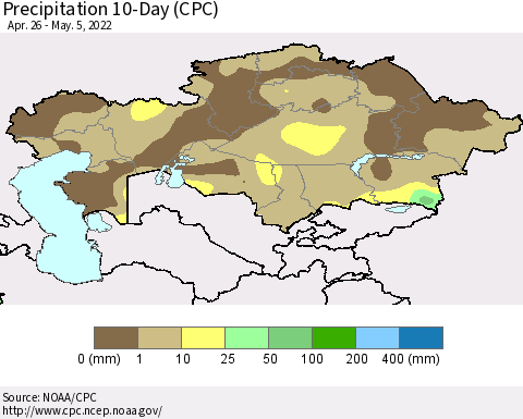 Kazakhstan Precipitation 10-Day (CPC) Thematic Map For 4/26/2022 - 5/5/2022