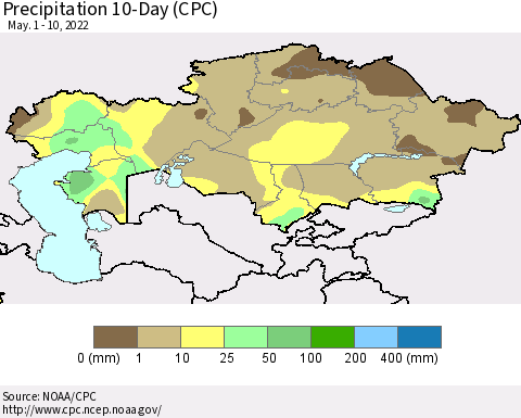 Kazakhstan Precipitation 10-Day (CPC) Thematic Map For 5/1/2022 - 5/10/2022