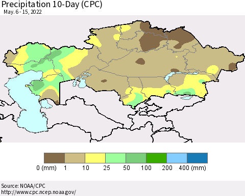 Kazakhstan Precipitation 10-Day (CPC) Thematic Map For 5/6/2022 - 5/15/2022