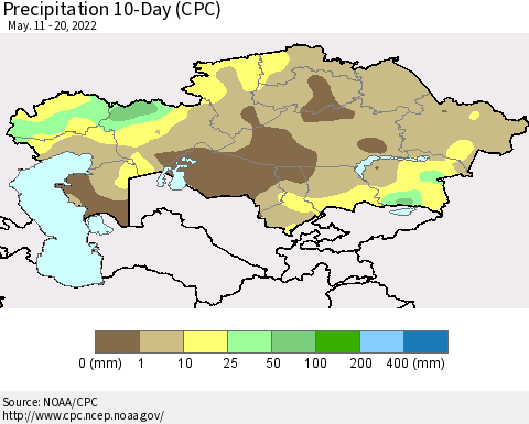 Kazakhstan Precipitation 10-Day (CPC) Thematic Map For 5/11/2022 - 5/20/2022
