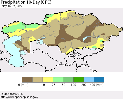Kazakhstan Precipitation 10-Day (CPC) Thematic Map For 5/16/2022 - 5/25/2022