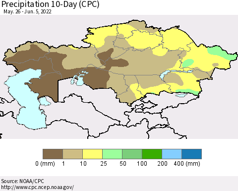 Kazakhstan Precipitation 10-Day (CPC) Thematic Map For 5/26/2022 - 6/5/2022
