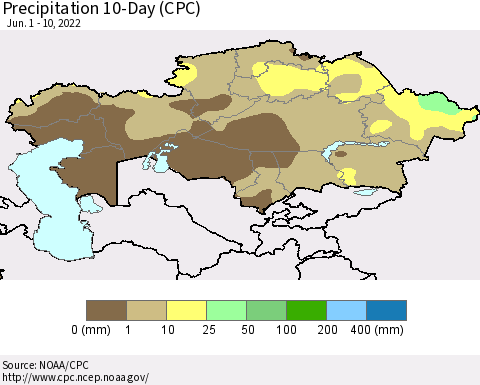 Kazakhstan Precipitation 10-Day (CPC) Thematic Map For 6/1/2022 - 6/10/2022
